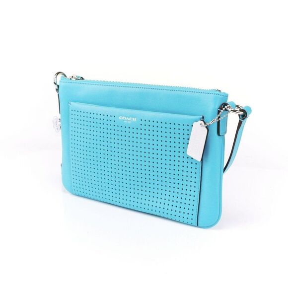 NWT Coach PERFORATED Leather Crossbody Bag Purse Turqoise - Picture 5 of 10